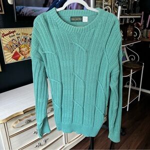 Vintage Teal Cable Knit Sweater XL